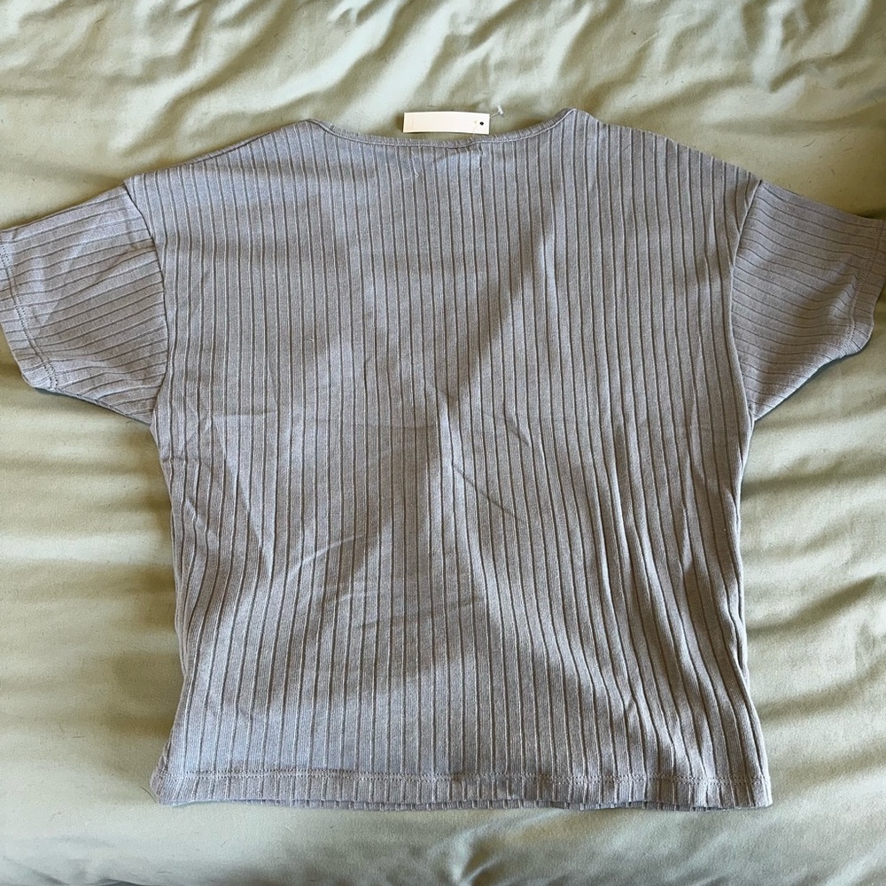 Madewell Gray Ribbed Wrap Blouse - Picture 4 of 4